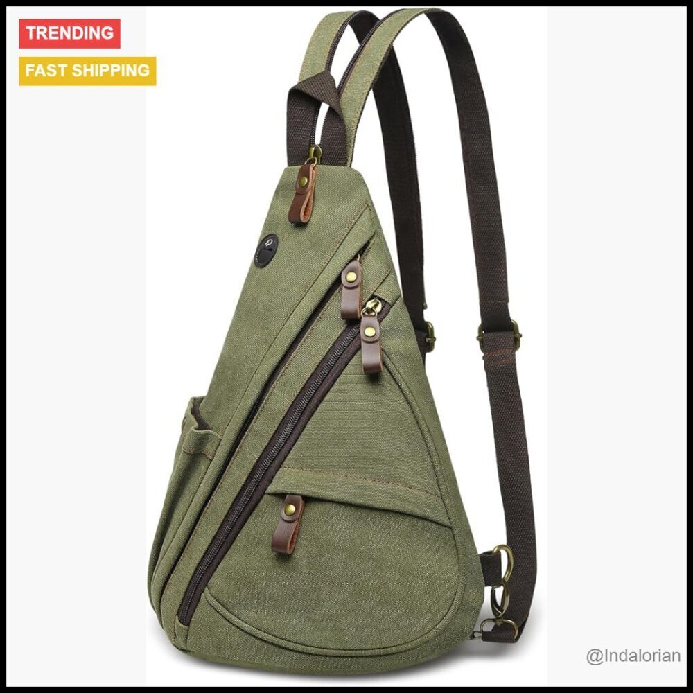 Vintage Canvas Sling Bag Convertible Crossbody Backpack Chest Bag Travel Hiking